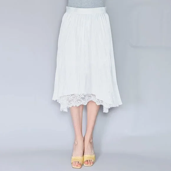 CALVIN LUO Lace Hem White Satin Pleated Skirt NWT L - Picture 7 of 7